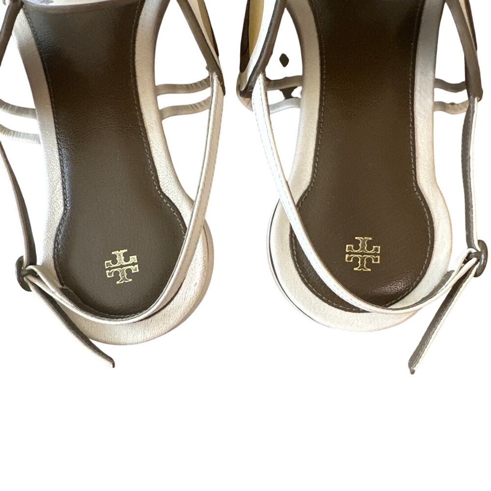 Tory Burch Marquetry Disk Sandal Cream Toasted Sesame 9.5 - Picture 4 of 13